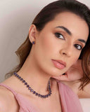 Conjunto Gargantilha Riviera Gota Ametista com Fecho Gaveta Click e Brinco