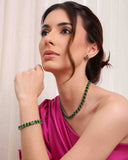 Conjunto Gargantilha Riviera Gota Verde Esmeralda com Fecho Gaveta Click e Brinco