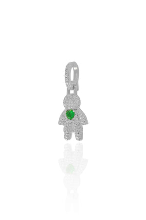 Pingente Filho Menino Cristal Coração Esmeralda 3.4 cm Ródio Branco