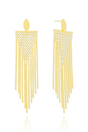 Brinco Base Oval Franja Cravejada Cristal Banhado a Ouro 18K