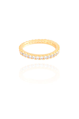 Anel Cravejado Cristal 2 mm Tamanho 23 Banhado a Ouro 18K