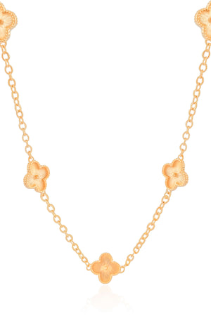 Gargantilha Longa Trevos Riscados Banhado a Ouro 18K - 80 cm