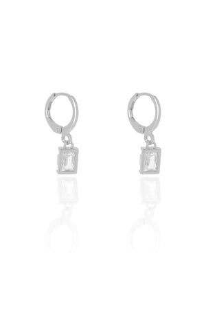 Brinco Argola Click Retângulo Cristal 2.3 cm Ródio Branco