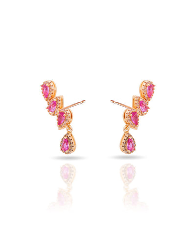 Ear Cuff Rubi Cravejado Cristal com Gota Pendente