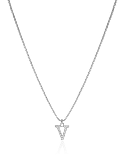 Colar Veneziana Letra V Cravejada Cristal Ródio Branco - 45 cm