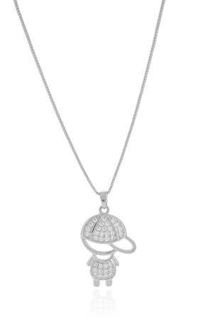 Gargantilha Filho Menino Cravejado Cristal Ródio Branco