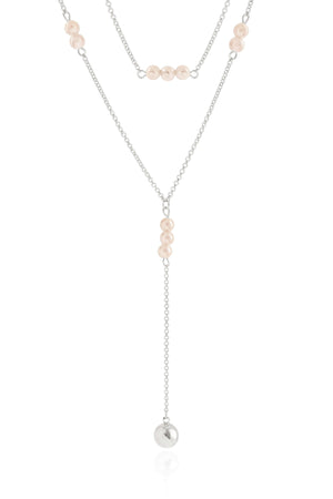 Gagantilha Gravata Dupla Pérolas e Bola Lisa Ródio Branco