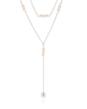 Gagantilha Gravata Dupla Pérolas e Bola Lisa Ródio Branco