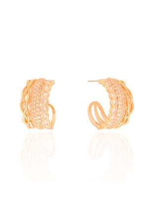 Brinco Argola Detalhado Cravejado Cristal 2.2 cm Banhado a Ouro 18K