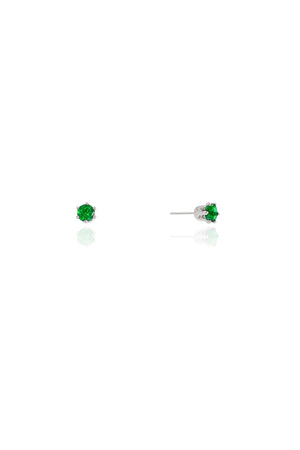 Brinco Ponto de Luz Infantil Esmeralda 4 mm Ródio Branco