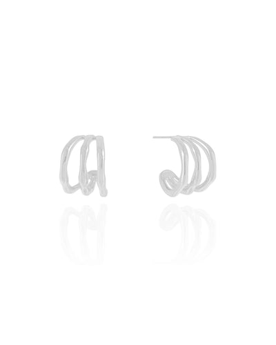 Brinco Argola Filetes Orgânicos 1,6 cm Ródio Branco