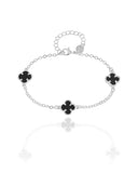 Pulseira Elos Trevos Tom Onix Ródio Branco