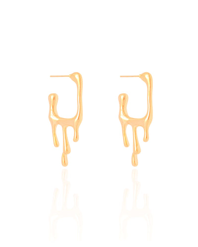 Brinco Argola Quadrada Lisa Derretida 3,5 cm Banhado a Ouro 18K