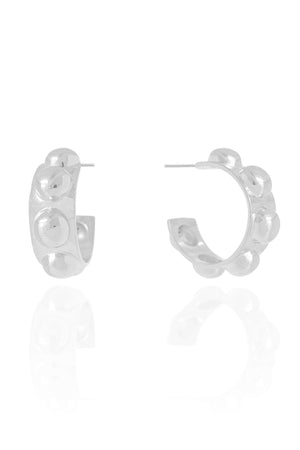 Brinco Argola Reta Bolas Lisas 3.0 cm Ródio Branco