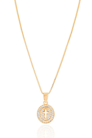 Gargantilha Veneziana Medalha Cruz Borda Cravejada Cristal