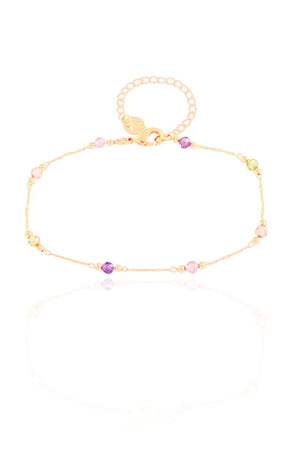 Pulseira Elos Cristais Coloridos Banhado a Ouro 18K