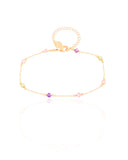 Pulseira Elos Cristais Coloridos Banhado a Ouro 18K