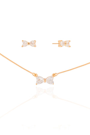 Conjunto Laço Corações Cristal Banhado a Ouro 18K