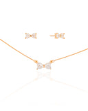 Conjunto Laço Corações Cristal Banhado a Ouro 18K