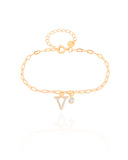 Pulseira Elos Letra V Cravejado Cristal Banhado a Ouro 18K