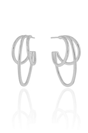 Brinco Argola Filetes Lisos 3.5 cm Ródio Branco