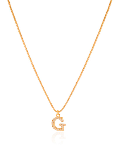Colar Veneziana Letra G Cravejada Cristal Banhado a Ouro 18K - 45 cm