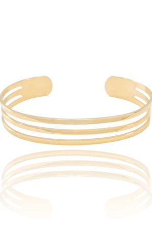 Bracelete Vazado Três Filetes Lisos 1 cm Banhado a Ouro 18K