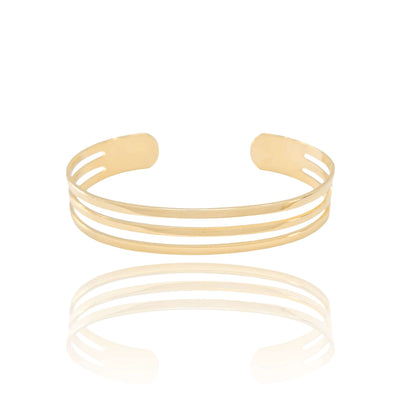 Bracelete Liso Flat Três Filetes 1cm Banhado a Ouro 18K
