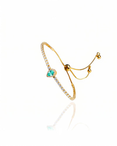 Pulseira Tennis Riviera Cristal Ajustável com Pingente Gota Turmalina Cravejada Cristal