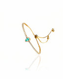 Pulseira Tennis Riviera Cristal Ajustável com Pingente Gota Turmalina Cravejada Cristal