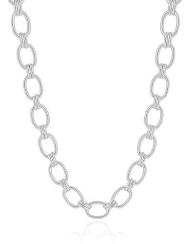 Colar Elos Ovais 9 mm Ródio Branco - 40 cm