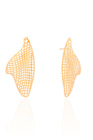 Brinco Orgânico Tela 4.3 cm Banhado a Ouro 18K