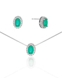 Conjunto Gargantilha Pingente e Brinco Oval Turmalina com Borda Cristal