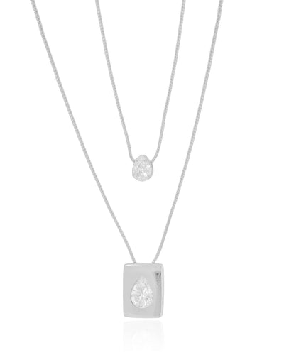 Gargantilha Dupla Gotas Cristal Ródio Branco