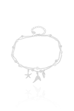 Tornozeleira Dupla Fundo do Mar Ródio Branco