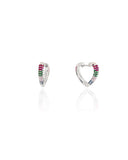 Brinco Argola Coração Cravejada Colorida Ródio Branco