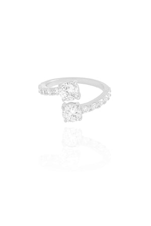 Anel Ajustável Pontos de Luz Cravejado Cristal Tamanho G Ródio Branco