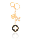 Chaveiro Flor Preta Love Forever Banho Dourado