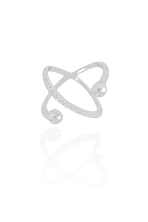 Anel X Bola Lisa Cravejado Cristal Tamanho 13 Ródio Branco