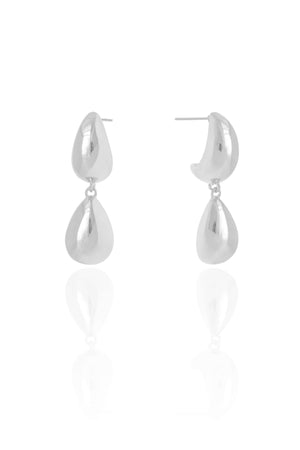Brinco Gota Dupla Lisa 3.1 cm Ródio Branco