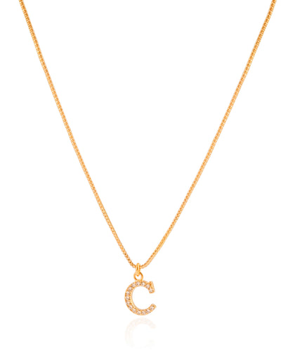 Colar Veneziana Letra C Cravejada Cristal Banhado a Ouro 18K - 45 cm