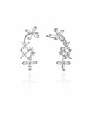 Brinco Ear Cuff Flores Navete Cristal Pino e Encaixe