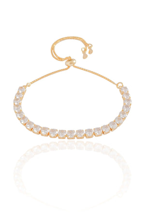 Pulseira Riviera Cristal Fecho Gravata Banhado a Ouro 18K