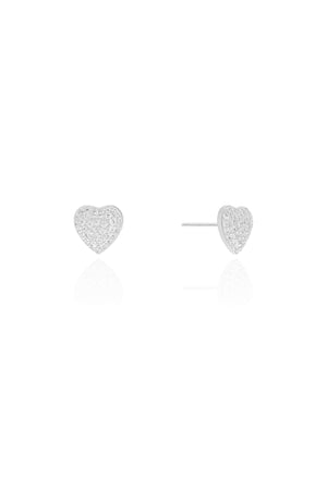 Brinco Coração Cravejado Cristal 1.0 cm Ródio Branco
