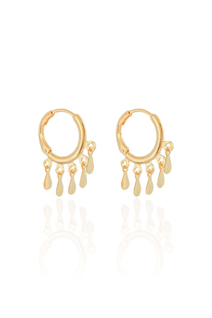 Brinco Argola Click com Gotas Lisas 2.5 cm Banhado a Ouro 18K