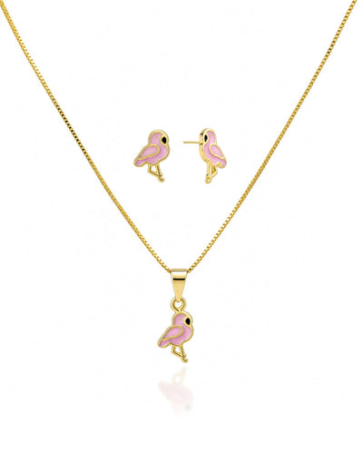 Conjunto Infantil Esmaltado Flamingo Rosa