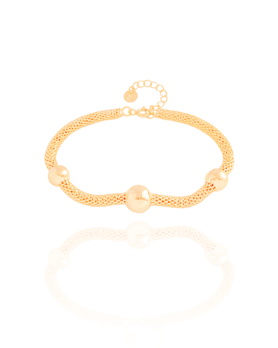 Pulseira Malha Oca Três Bolas Banhado a Ouro 18K
