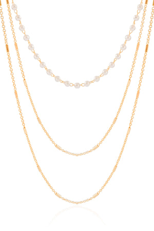 Gargantilha Tripla Pérolas Canutilhos Banhado a Ouro 18K