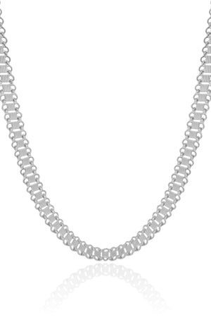 Choker Malha Listrada Ródio Branco