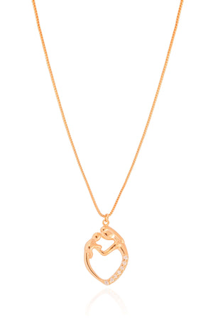 Gargantilha Mãe e Filho Cravejado Cristal Banhado a Ouro 18K - 45 cm